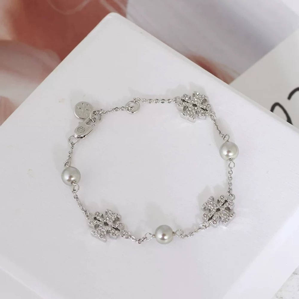 Tory Burch Silver Gemstones and Pearl Bracelet